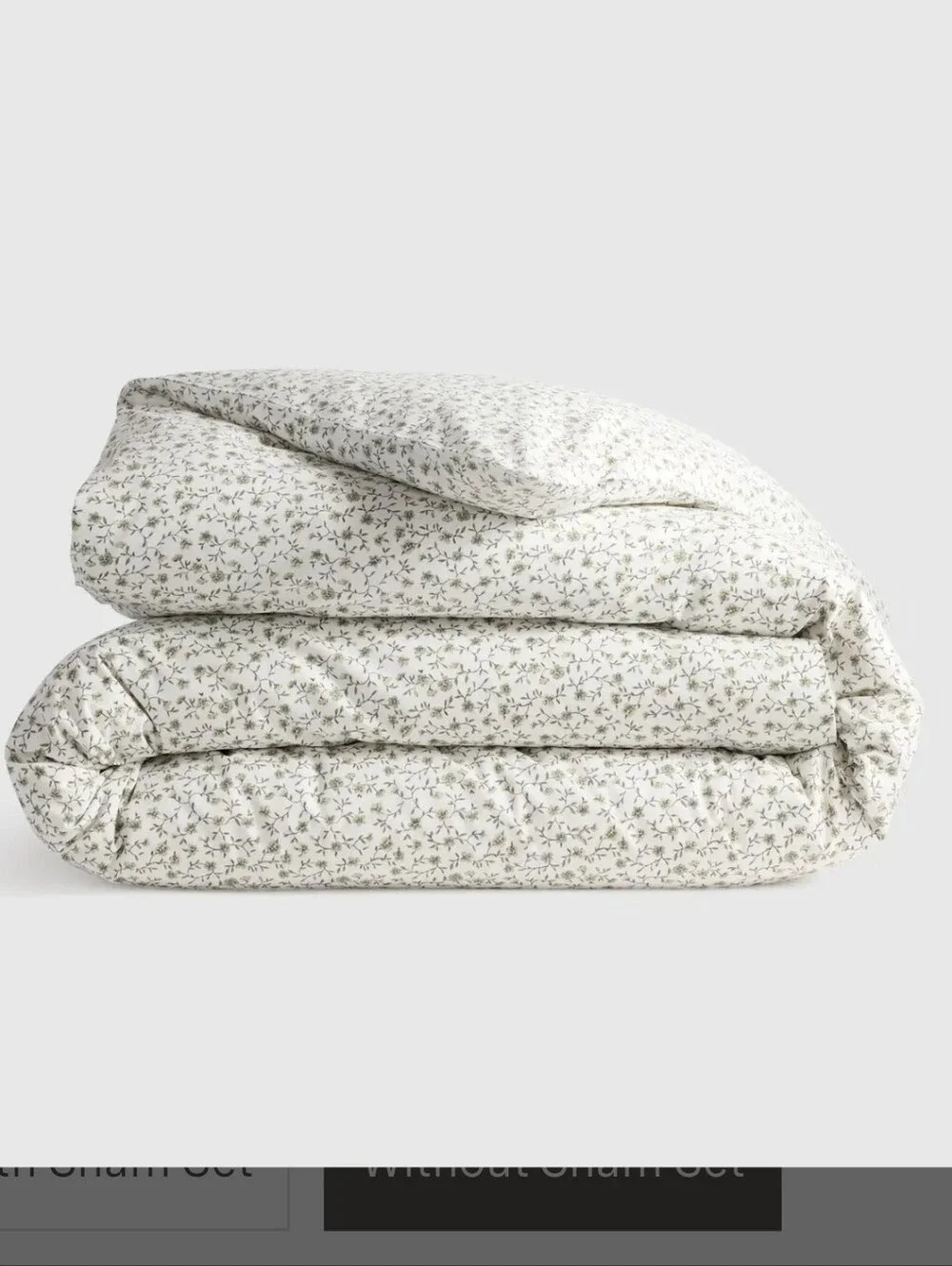 Quince Organic Cotton Duvet Cover in White Green Olive Percale King Cali